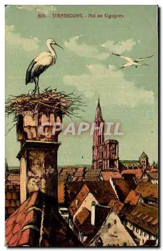 Strasbourg - Nid de Cigogne - oiseau - bird - Ansichtskarte AK