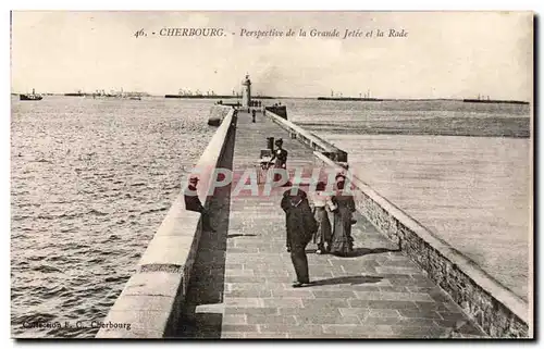 Ansichtskarte AK Cherbourg Perspective de la grande jetee et la rade Phare Lighthouse