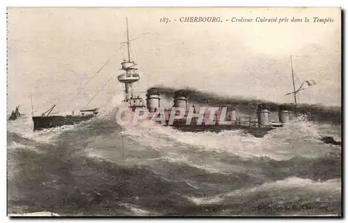 Cartes postales Cherbourg Croiseur cuirasse pris dans la tempete