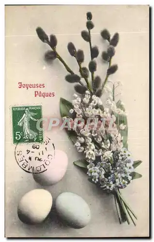 Cartes postales Fantaisie Fleurs Muguet Porte bonheur Paques ouefs Easter