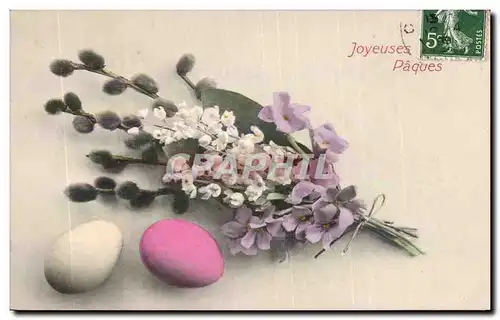 Cartes postales Fantaisie Fleurs Muguet Porte bonheur Paques ouefs Easter