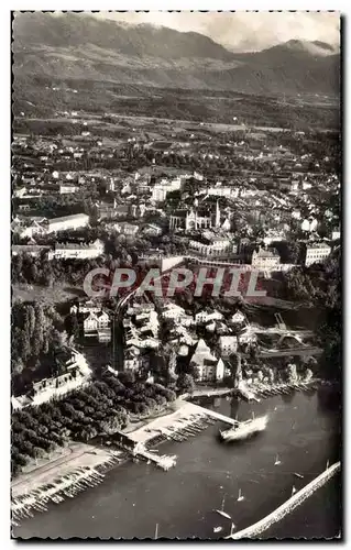 Moderne Karte Thonon les Bains Vue aerienne sur le port la ville et les Monts du Chablais