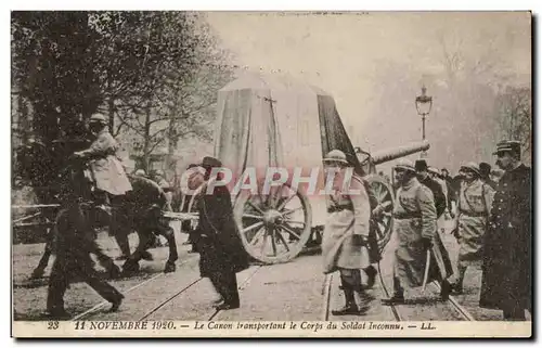 Cartes postales Paris 11 novembre 1920 Le canon transportant le corps du soldat inconnu Militaria