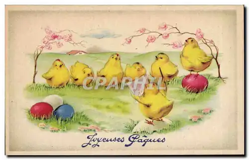 Cartes postales Fantaisie Poussins Oeufs Paques Easter