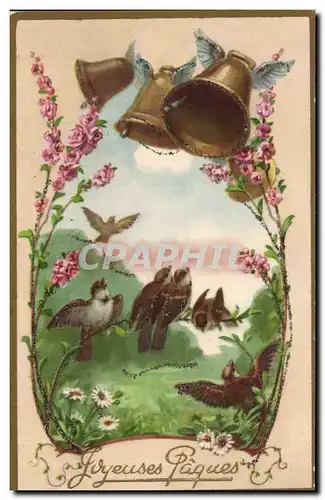 Cartes postales Fantaisie Cloches oiseaux Paques Easter