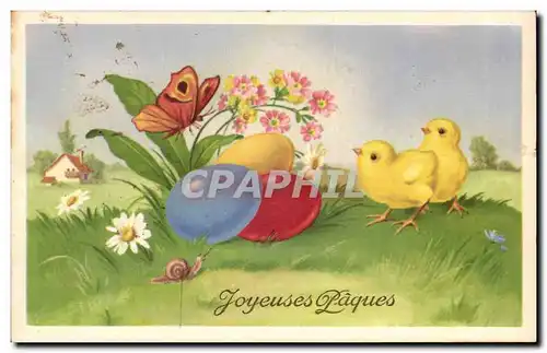 Cartes postales Fantaisie Papillon Poussins Oeufs Paques Easter