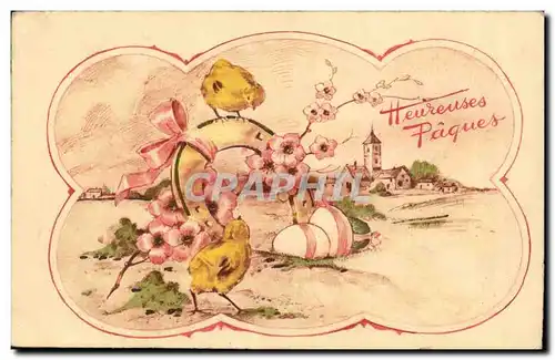 Cartes postales Fantaisie Poussins Oeufs Paques Easter