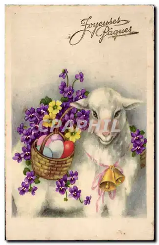 Fetes - Voeux - Holiday - Paques - Easter - Ostern - sheep carrying basket of eggs - Cartes postales