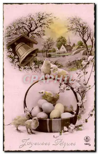 Fetes - Voeux - Holiday - Paques - Easter - Ostern - chicks - easter basket - - Ansichtskarte AK