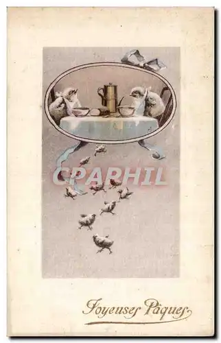 Fetes - Voeux - Holiday - Paques - Easter - Ostern - chicks at dinner - Cartes postales