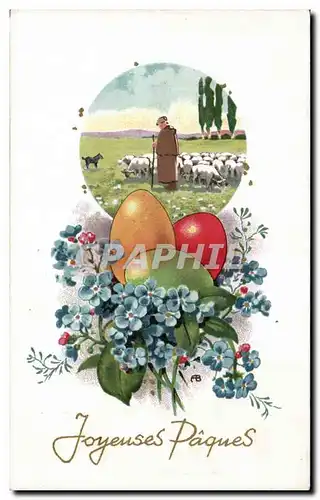 Fetes - Voeux - Holiday - Paques - Easter - Ostern - eggs and shepherd - Cartes postales