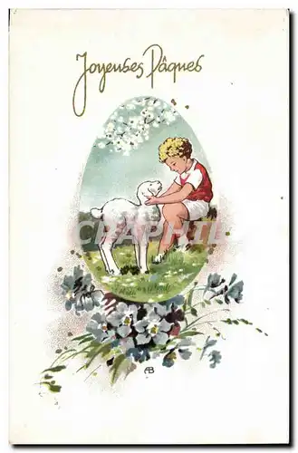 Fetes - Voeux - Holiday - Paques - Easter - Ostern - child and lamb - Cartes postales