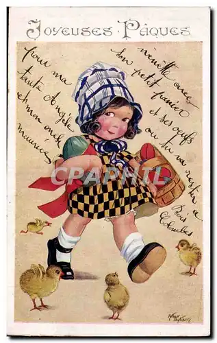 Fetes - Voeux - Holiday - Paques - Easter - Ostern - darling girl with picnic basket - Cartes postales