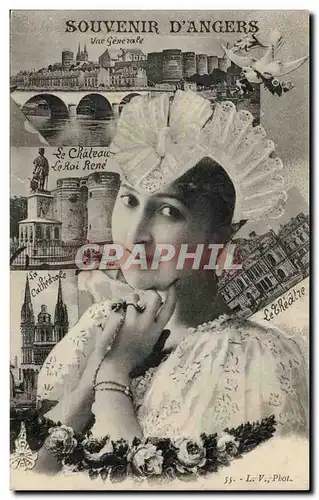 Cartes postales Angers Souvenir Vue generale Coiffe Folklore Costume