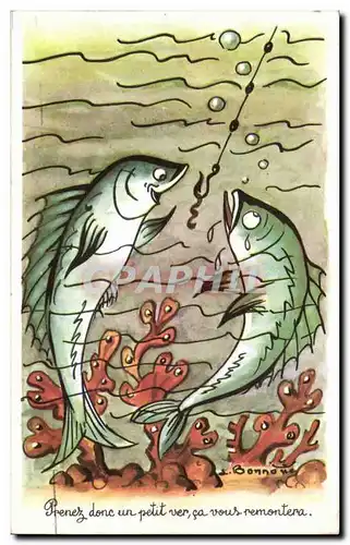 Cartes postales Fantaisie Poissons Prenez donc un petit ver