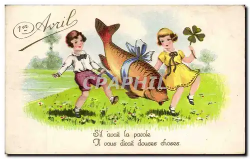 Cartes postales Fantaisie Enfants Poisson 1er avril Paques Easter