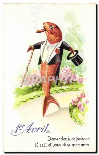 Cartes postales Fantaisie Chat Poisson 1er Avril Paques Easter