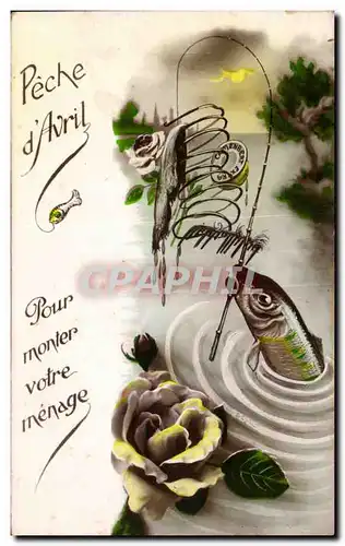 Cartes postales Fantaisie Poisson Peche 1er Avril Paques Easter