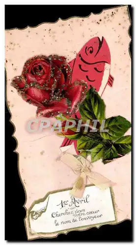 Ansichtskarte AK Fantaisie Poisson et rose Paques Easter