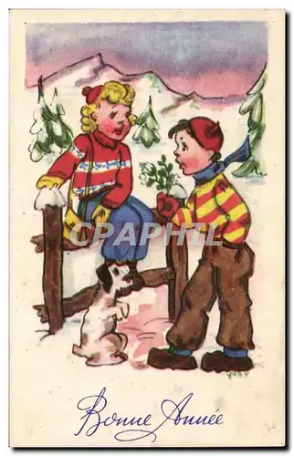 Ansichtskarte AK Fantaisie Ski Chien Bonne annee