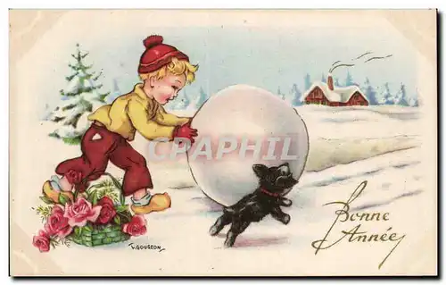 Cartes postales Fantaisie Ski Boule de neige Chien Bonne annee