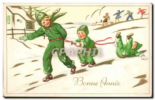 Fetes - Voeux - Bonne Annee - New Year - Children Playing in Snow- Ansichtskarte AK