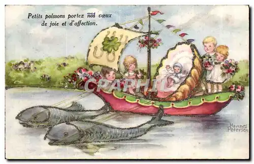 Fetes - Voeux - Poisson d Avril - April Fool - fish and children - Cartes postales