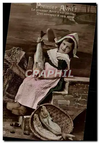 Fetes - Voeux - Poisson d Avril - April Fool - darling girl with fish - Cartes postales