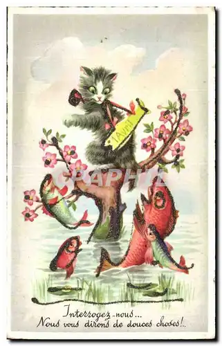 Fetes - Voeux - Poisson d Avril - April Fool - Cat being chased by a fish!- Chat Cartes postales