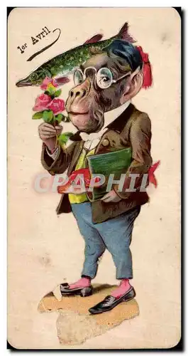 Fetes - Voeux - Poisson d Avril - April Fool - monkey and fish Singe - Cartes postales