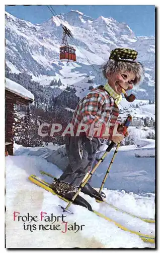 Fetes - Voeux - Bonne Anne - New Year - scary skier - ski - skiing - Ansichtskarte AK