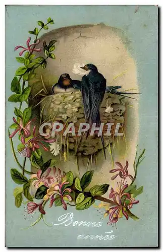 Fetes - Voeux - Bonne Anne - New Year - Birds and nest Hirondelles - Cartes postales