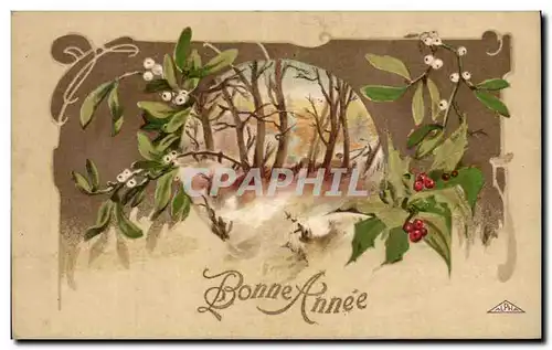 Fetes - Voeux - Holiday - Bonne Annee - Happy New Year - Houx - Holly - Cartes postales