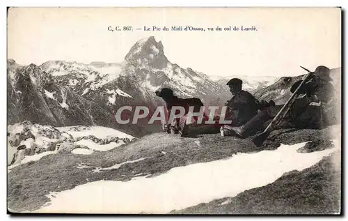 Le Pic du Midi d Ossau - chien - dog - vue du col de Larde Alpnisme Alpnistes - Cartes postales