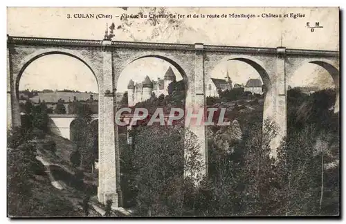 Ansichtskarte AK Culan Chemin de fer et de la route de Montlucon Chateau et eglise