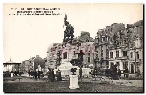 Cartes postales Boulogne sur Mer Boulevard Sainte Beuve et la statue du general San MArtin