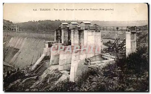Cartes postales Eguzon Vue sur le barrage en aval et les ecluses