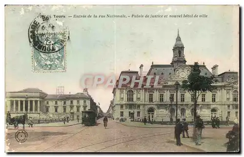 Cartes postales Tours Entree de la rue Nationale Palais de justice et nouvel hotel de ville