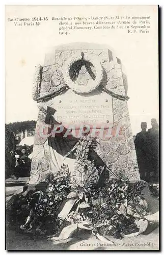 Bataille de l Ourcq Barcy - La Guerre 1914 1915 - Le Monument - Ansichtskarte AK