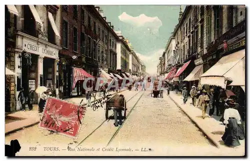 Cartes postales Tours Rue nationale et Credit Lyonnais