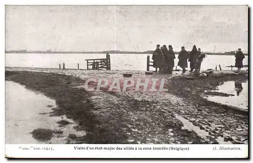 Cartes postales Militaria Visite d un etat major des allies a la zone inondee Belgique