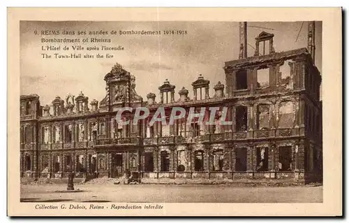 Cartes postales Militaria Reims L hotel de ville apres l incendie