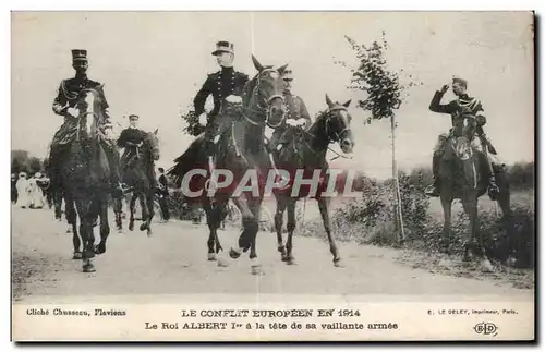 Cartes postales Militaria Le conflit europeen en 1914 le roi Albert 1er a la tete de sa vaillante armee Cheval C