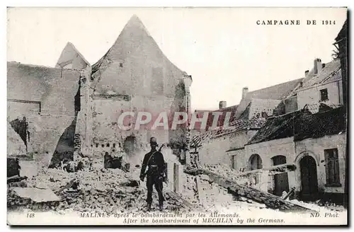 Cartes postales Militaria Malines apres le bombardement par les allemands