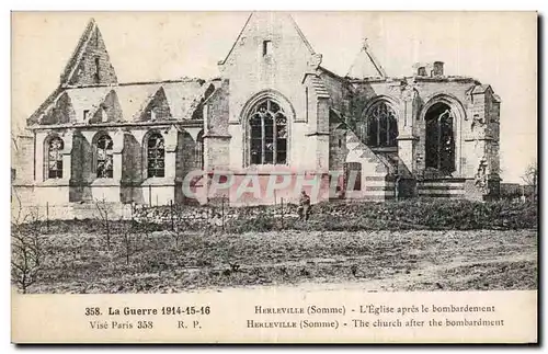 Cartes postales Militaria Herleville L eglise apres le bombardement