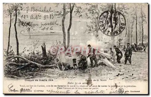 Cartes postales Militaria Notre 75 en action