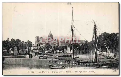 Cartes postales Caen le port et l eglise de la Trinite (abbaye aux Dames) Bateau