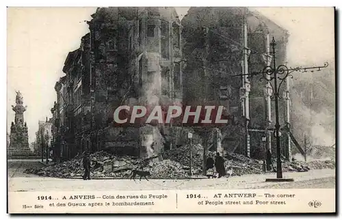 Cartes postales Militaria Anvers Coin des rues du peuple et des gueux apres le bombardement