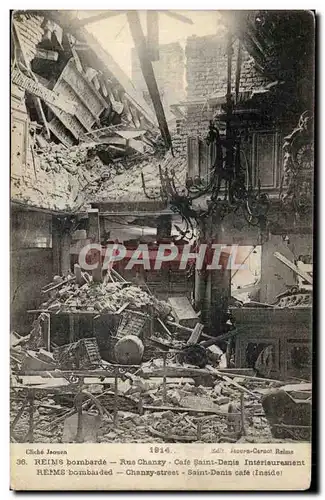 Ansichtskarte AK Militaria Reims bombarde Rue Cahnzy Cafe Saint Denis