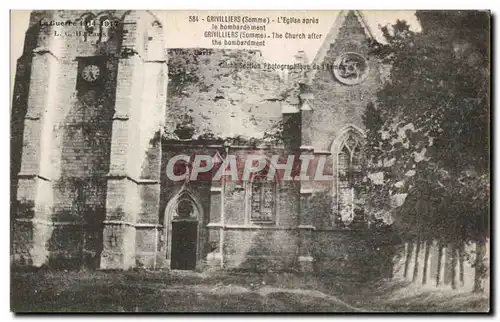 Cartes postales Militaria Grivilliers L eglise apres le bombardement